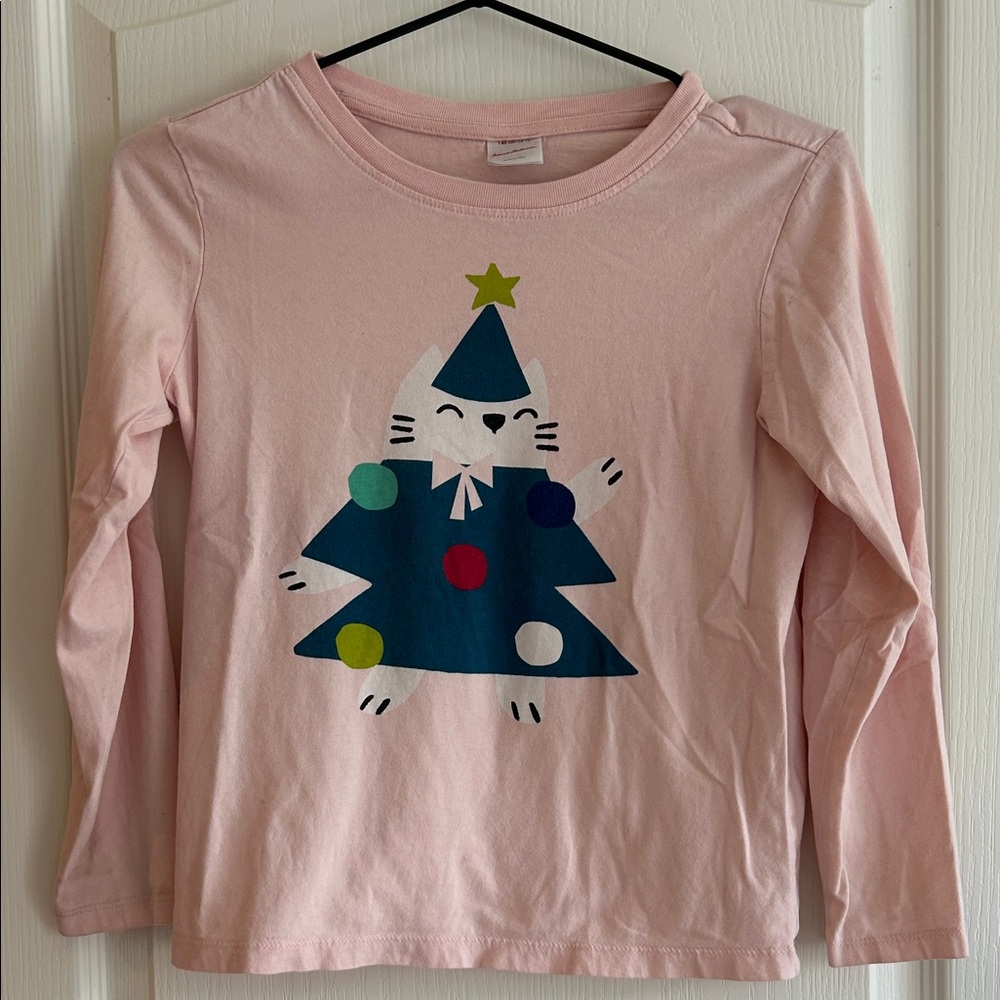 Hanna Andersson Girls 140 10 Long Sleeve Christmas Cat Shirt